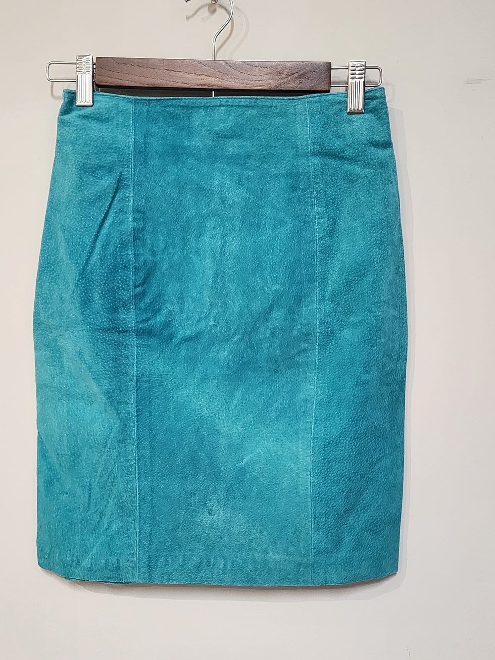 Vintage Forenza Teal Suede Pencil Skirt Size 6 Fall Fashion Mini Skirt